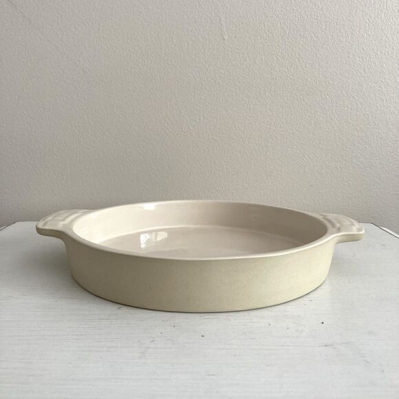 Longaberger Woven Traditions Pottery Ivory 9" Round Baking Pottery Stoneware - Picture 1 of 4